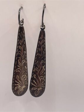 Vintage Sterling Silver 925 Etched Dangle Earrings Teardrop Floral Long